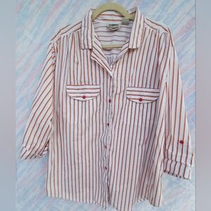 Vintage Separate Issue White Button-down with Orange and Yellow Stripes
